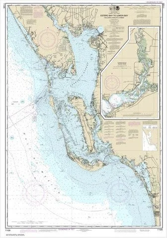 A nautical chart showing the coastal area of Florida, including the Florida Keys, with detailed water depths, navigation routes, and land features.