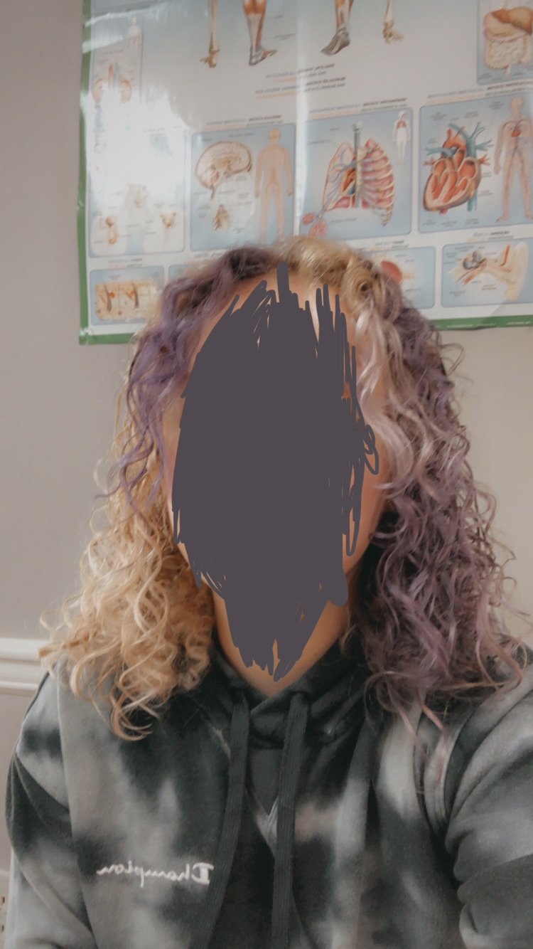 Split dye- purple and level 2 blonde with switched money pieces