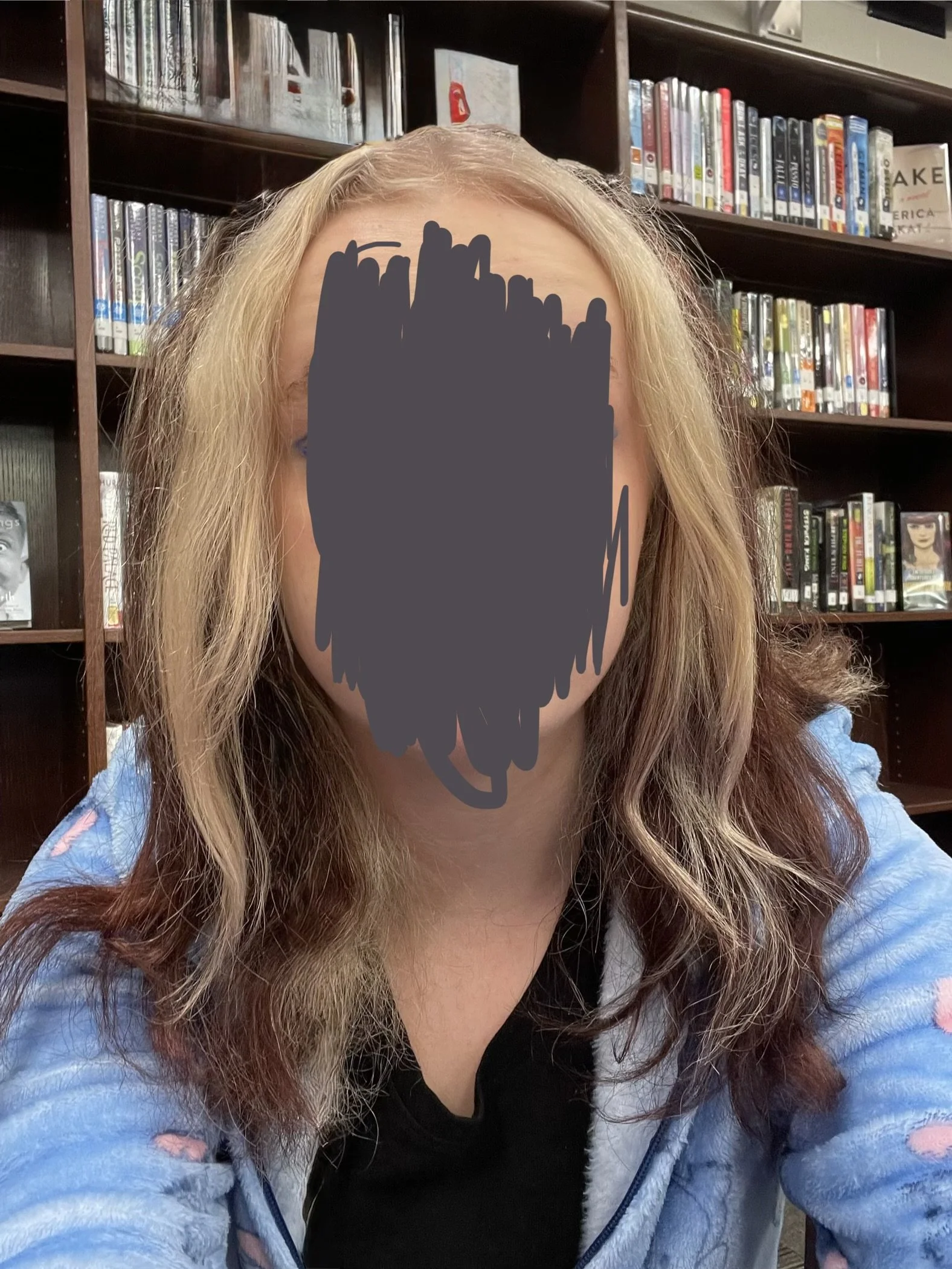 Icy blonde money pieces and nape with red top coverage