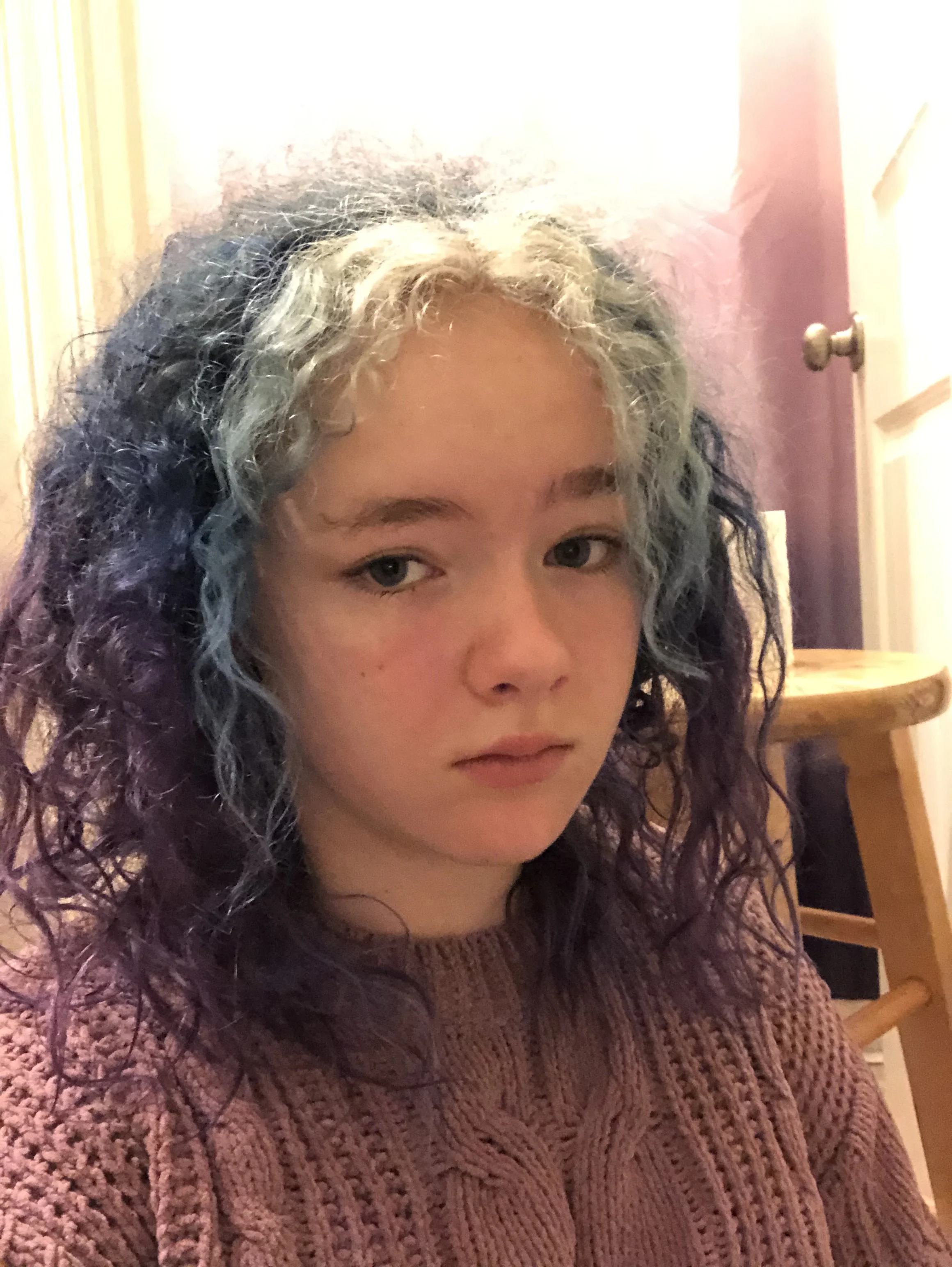 Blue to Purple ombre with white money pieces (I was 12 in this photo and this was the second time I dyed my hair)