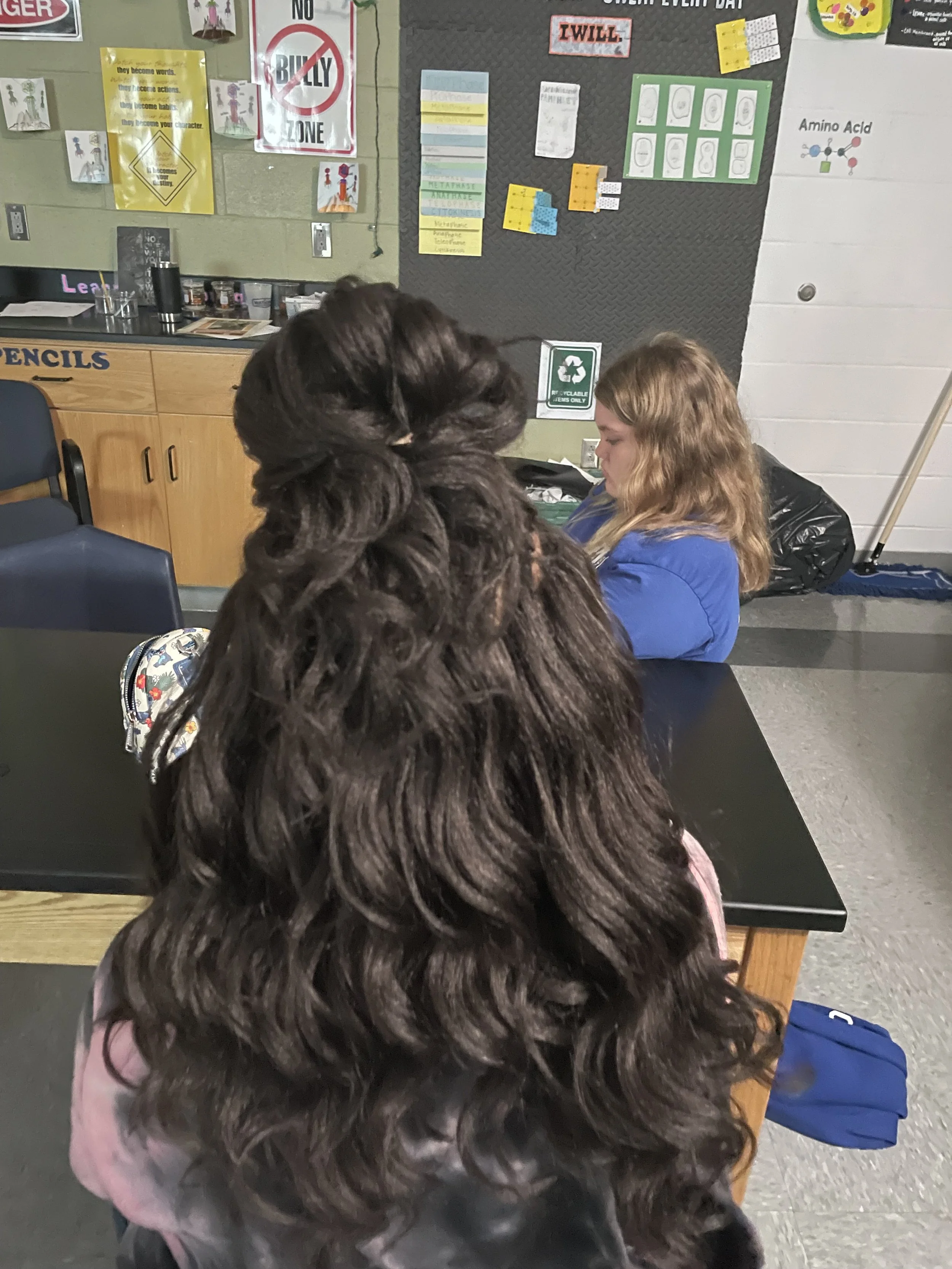 Half up half down with curls and a bun