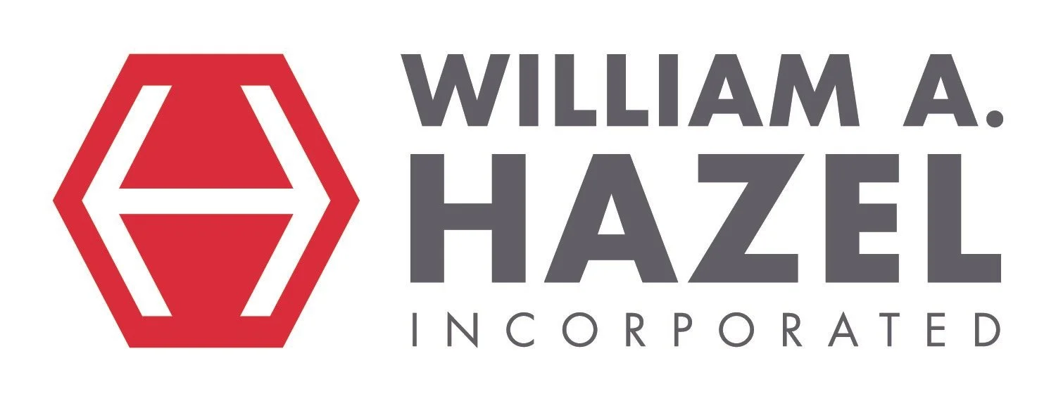 Logo of William A. Hazel Incorporated featuring a red hexagon with white lines and the company name in large gray font.
