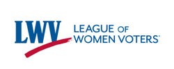 League of Women Voters logo with initials LWV and blue and red design elements.