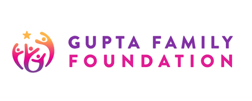 Logo of the Gupta Family Foundation with a colorful abstract figure and stars, along with the foundation's name in purple and pink text.