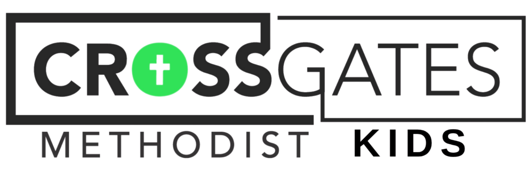 Logo with the text 'CROSSGATES METHOD' and 'KIDS,' featuring colorful elements and black borders.