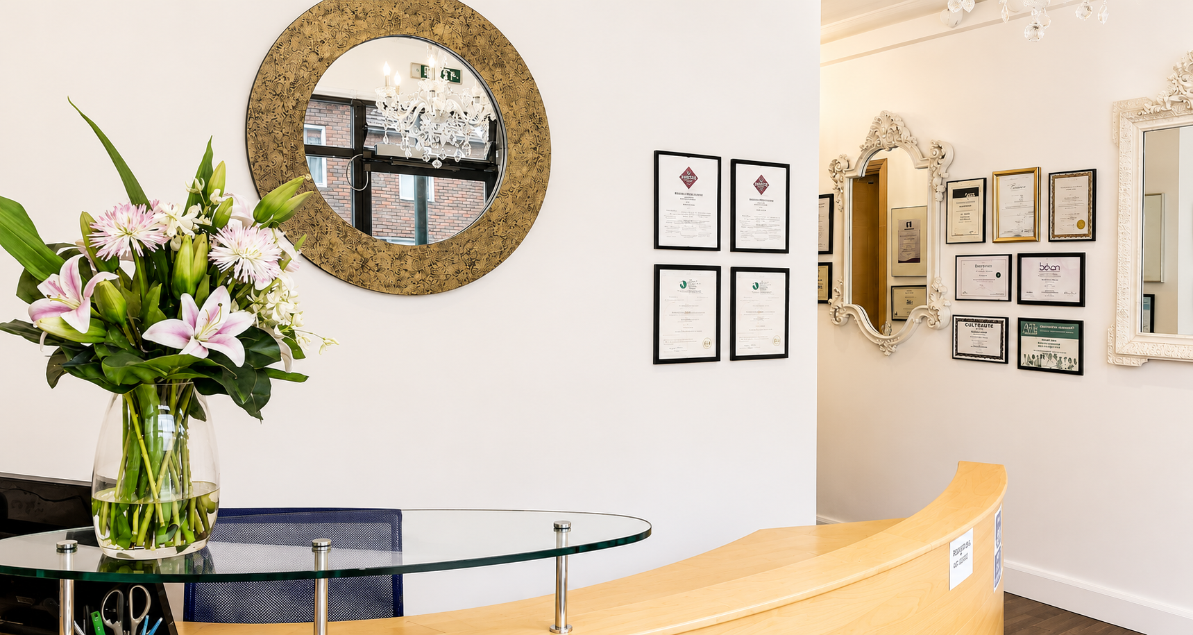 Reception area at The Good Skin Company skin clinic in Hampton Hill