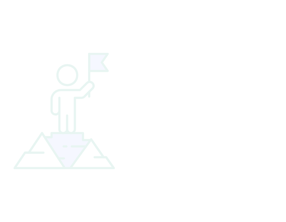 A stick figure standing on a mountain peak, holding a flag.