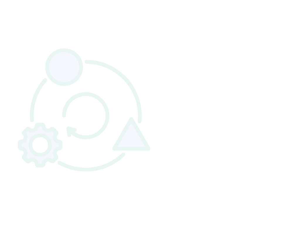 Flowchart with a circle, gear, triangle, and arrow icons, representing a process or cycle.