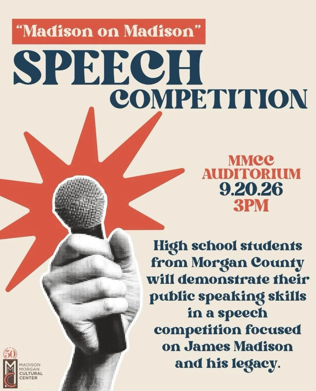 This Sunday!

Finalists in the competition will present 5-minute speeches on James Madison, the &ldquo;Father of the Constitution&rdquo; for whom the city of Madison is named. A panel of judges will award cash prizes to the top three speakers.

The c