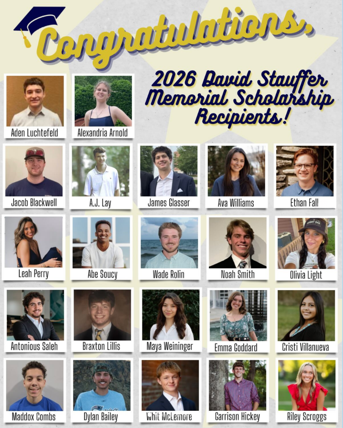 2026 David Stauffer Memorial Scholarship Recipients