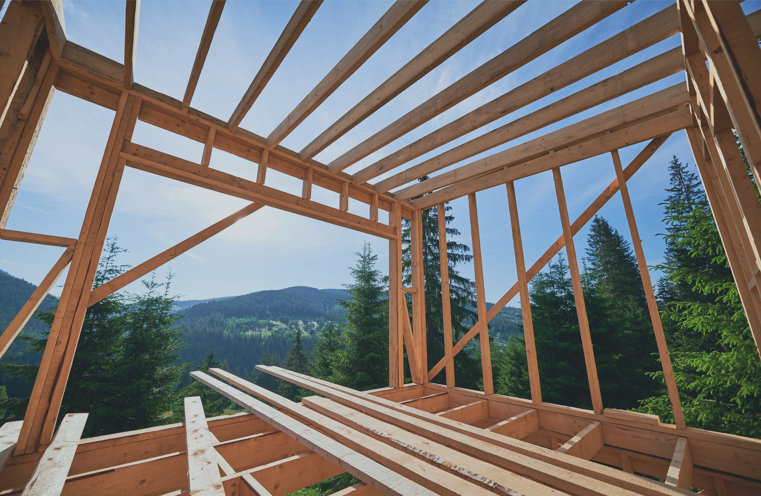 home construction with mountain view