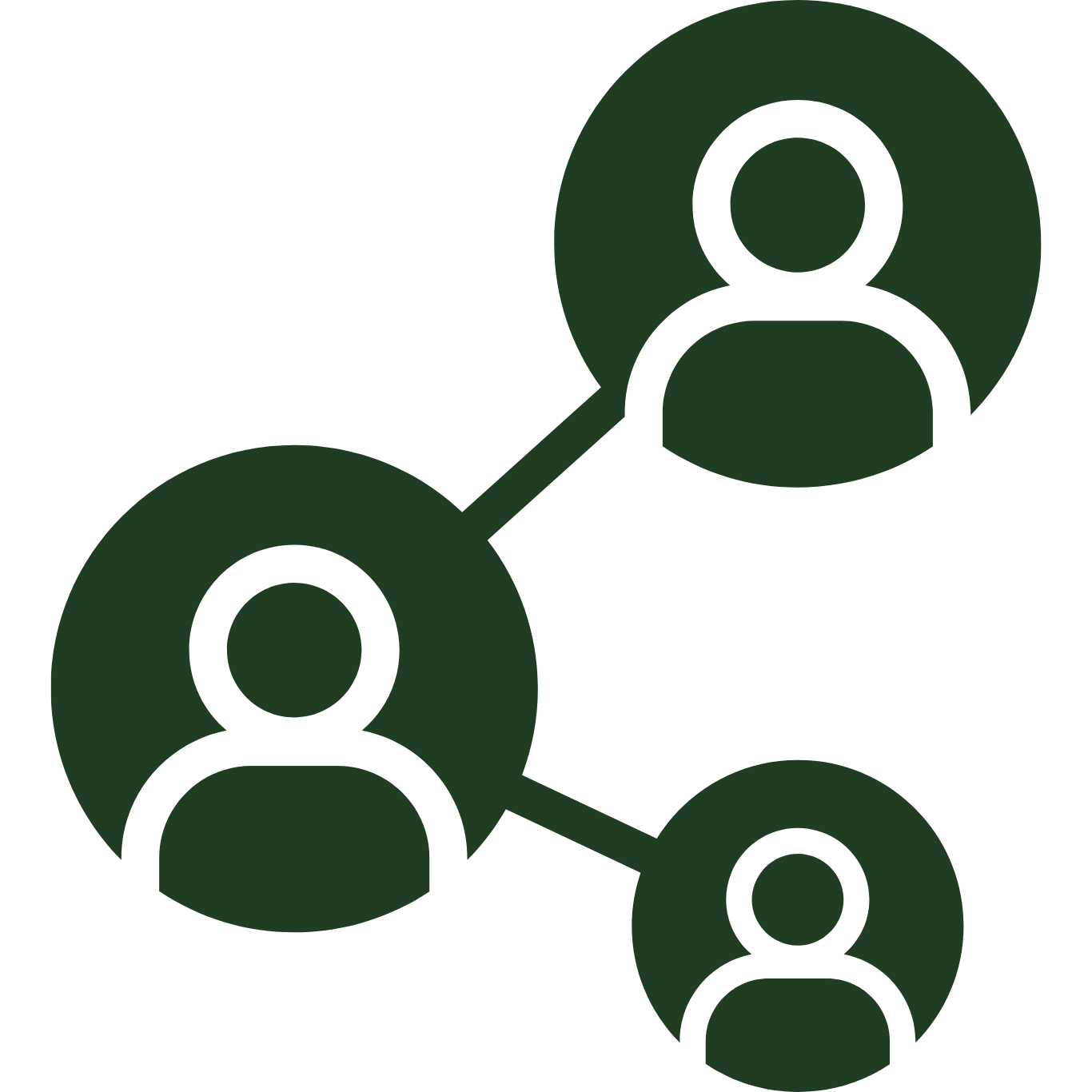 Icon of connected people, representing social connections or network.
