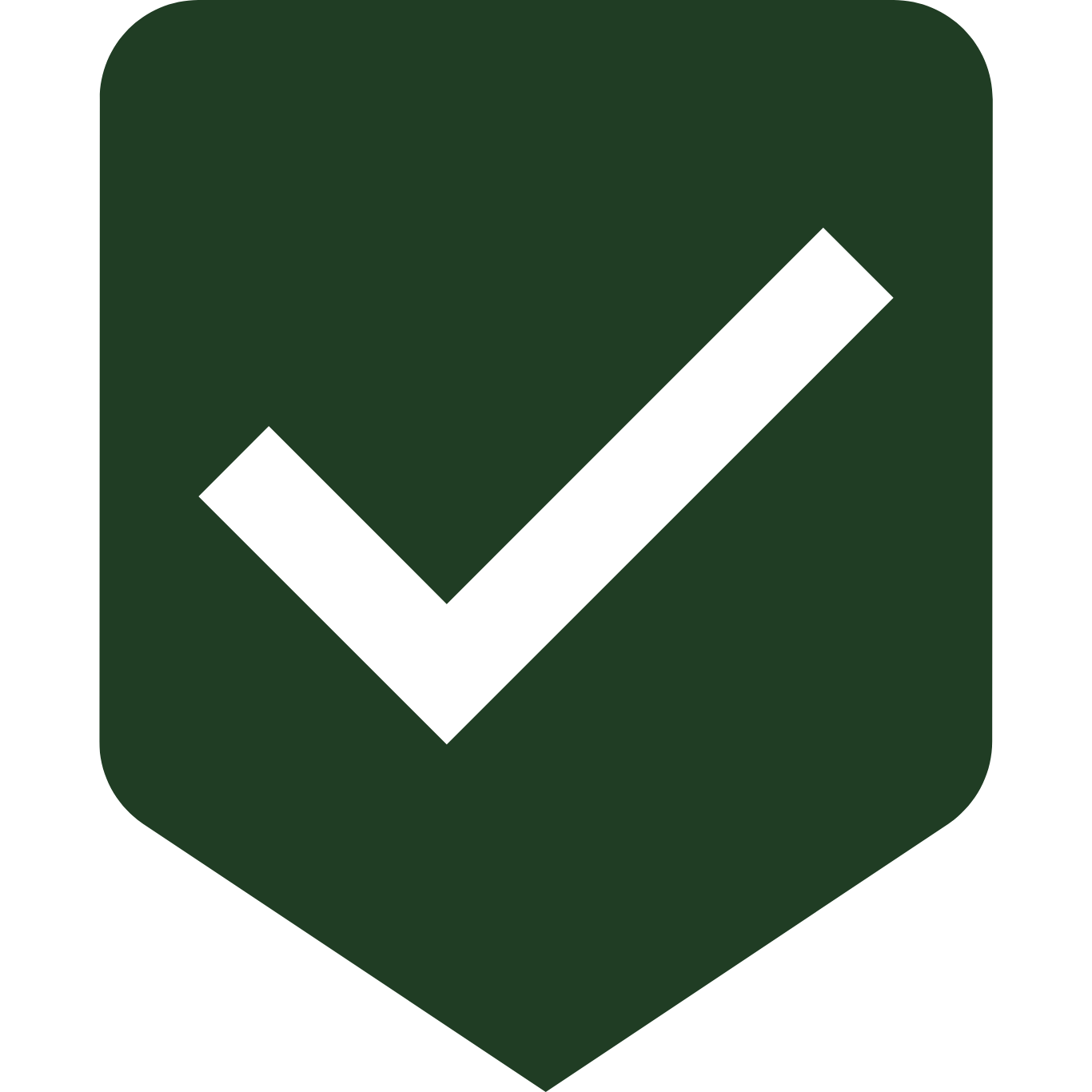 Green 3D square with a black checkmark symbol in the center.