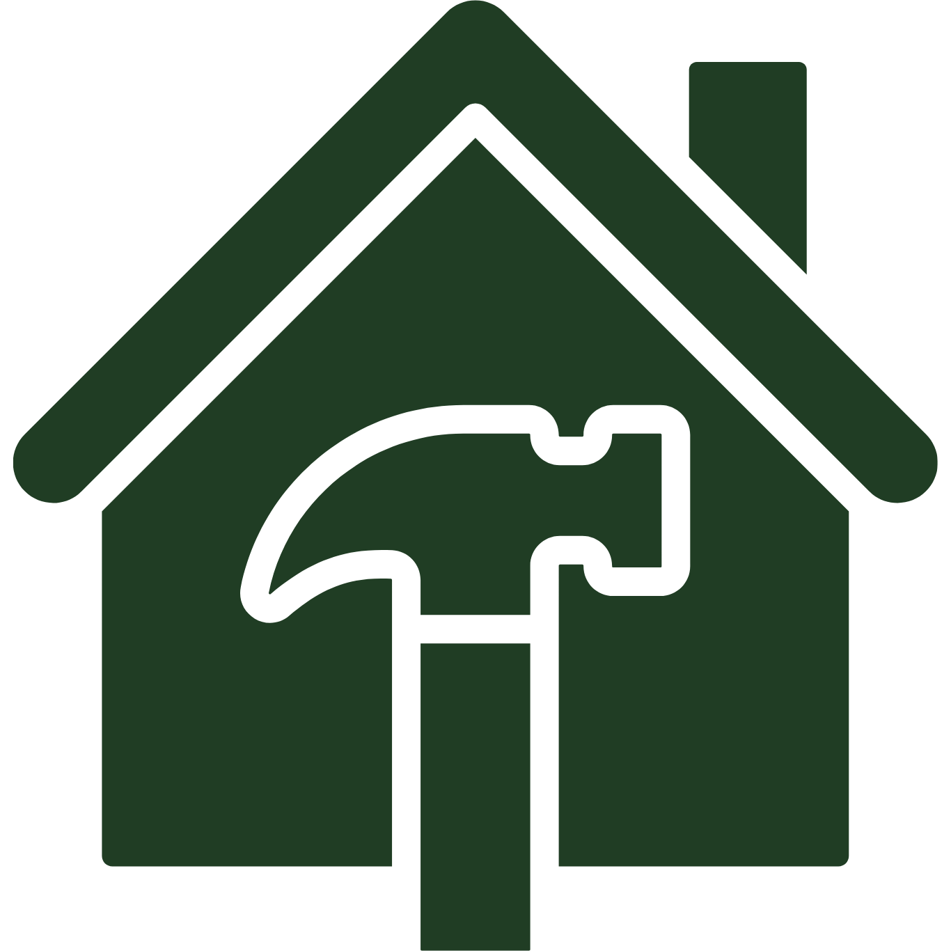 Green house icon with a hammer and a small house inside.