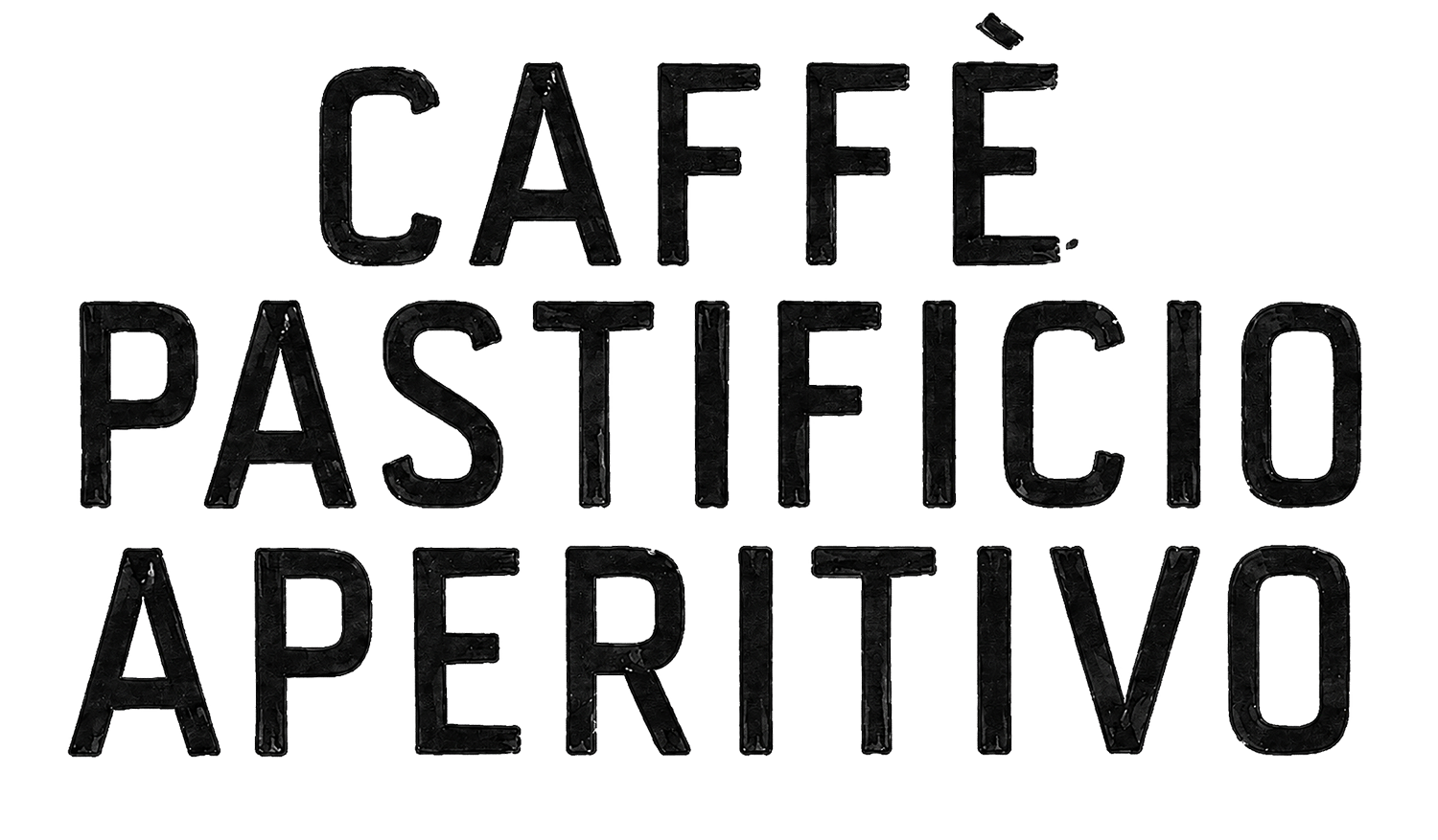 Black textured sign with the words "Café Pastificio Aperitivo" in block letters.