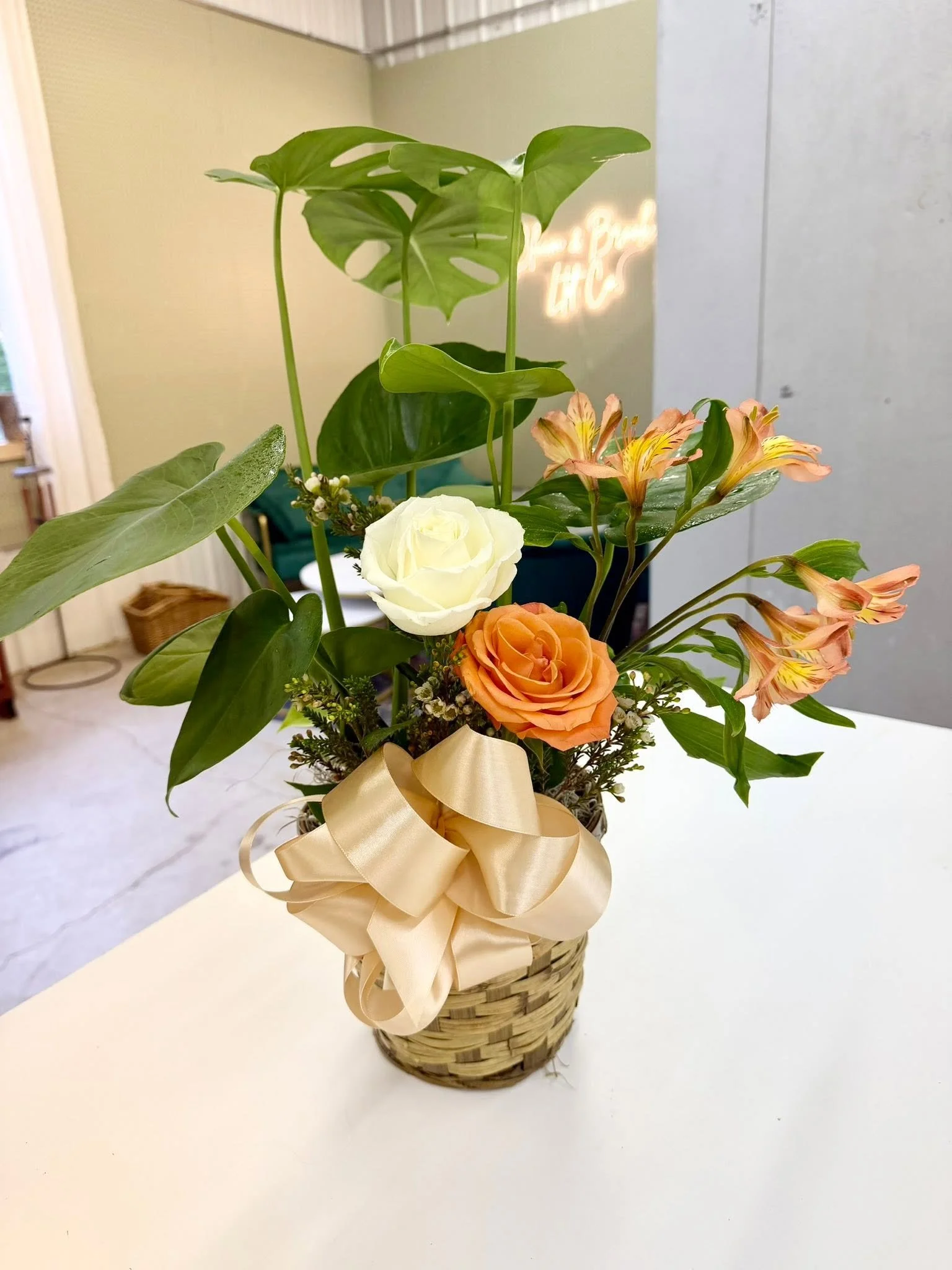 Monstera with Floral Accent