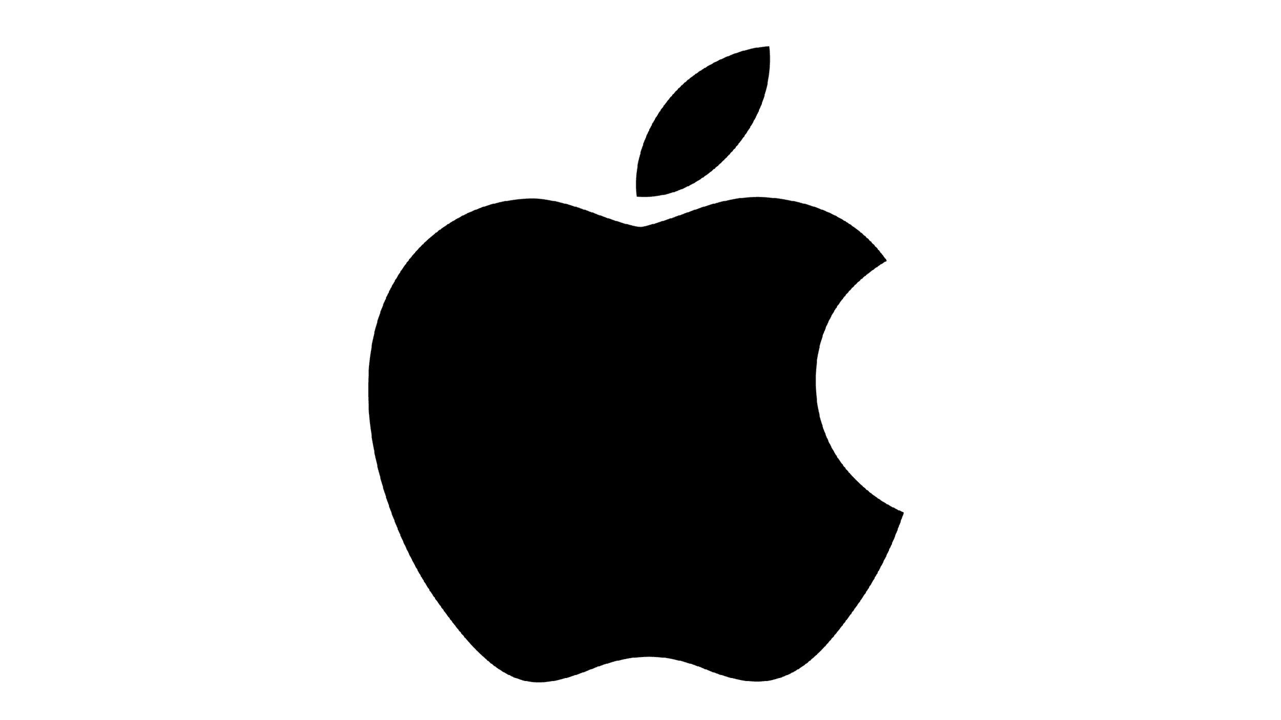 Black outline of an apple with a leaf on top.