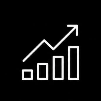 Simple line graph with an upward trend, white on black background