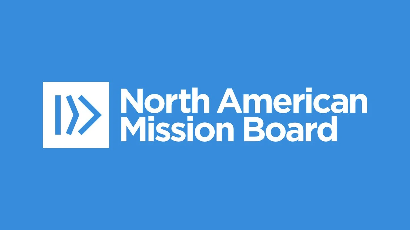 Logo of the North American Mission Board with blue background and white text and graphic elements.