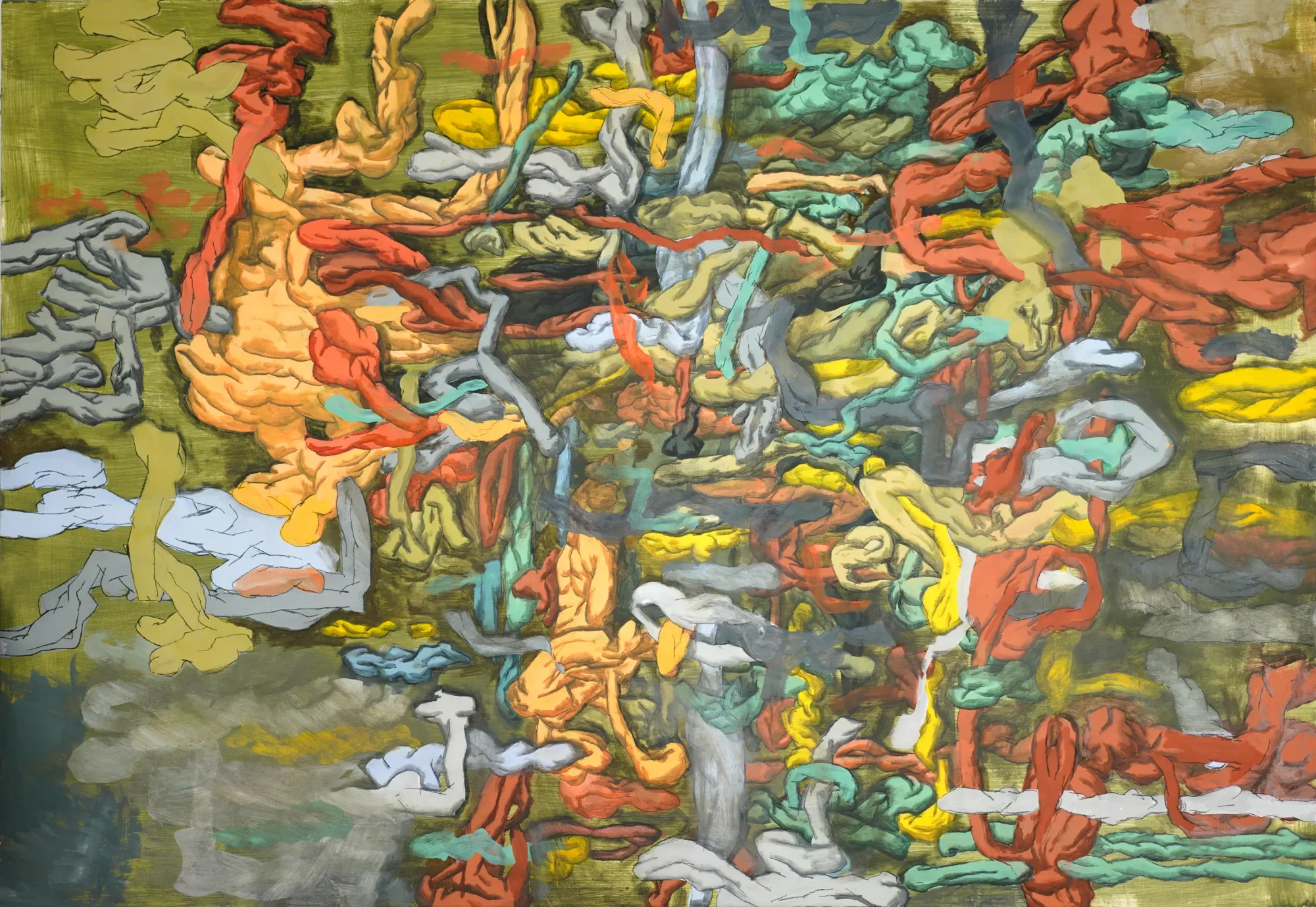 Sans titre TB-02, Valentin Alberton — tempera à l’œuf sur bois, 100 × 145 cm, 2025