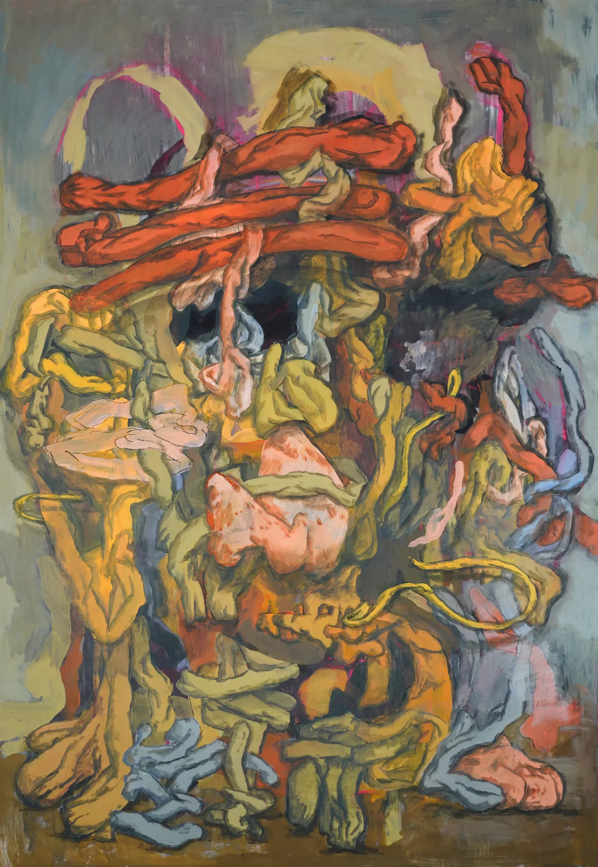 Sans titre TB-03, Valentin Alberton — tempera à l’œuf sur bois, 80 × 116 cm, 2025