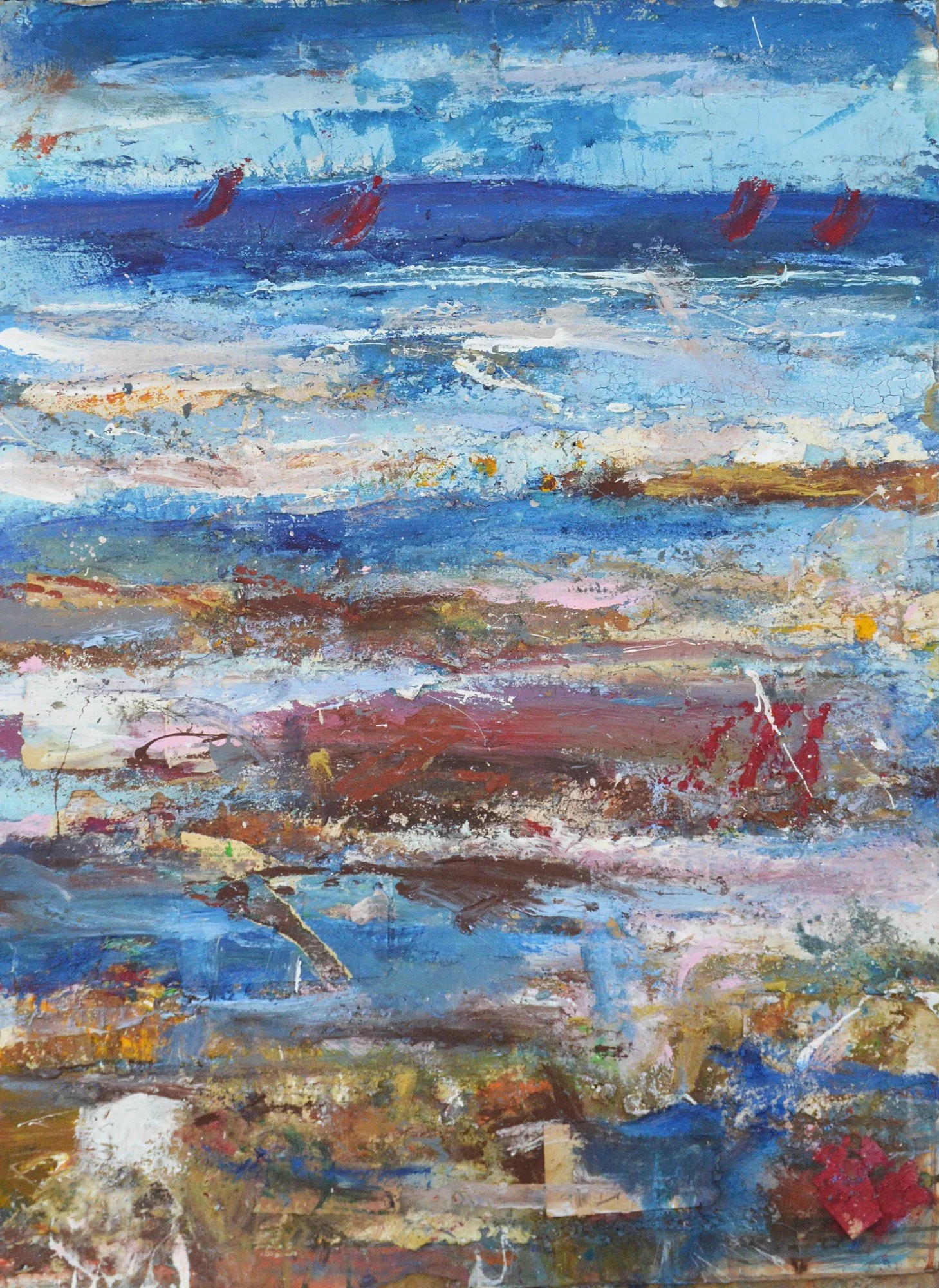 « Sans titre — grand format n°4 », peinture acrylique, huile, chaux, sable, techniques mixtes sur papier Artistico marouflé sur bois, Xavier Vanlaere