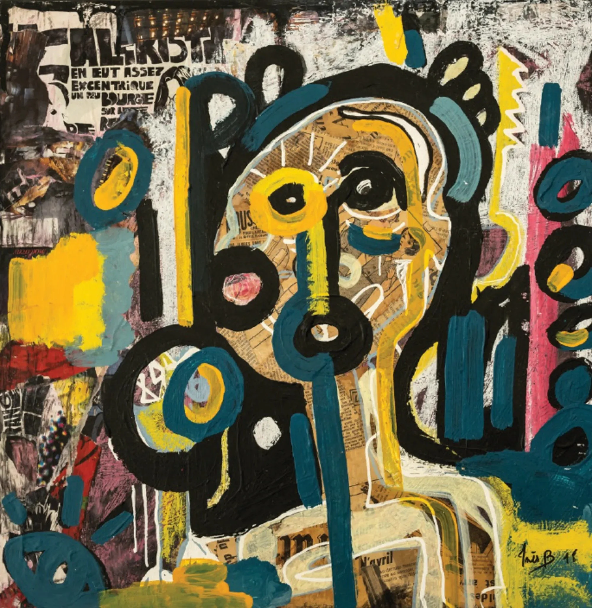 « Quotidien », acrylique & collage, Inès Benaissa