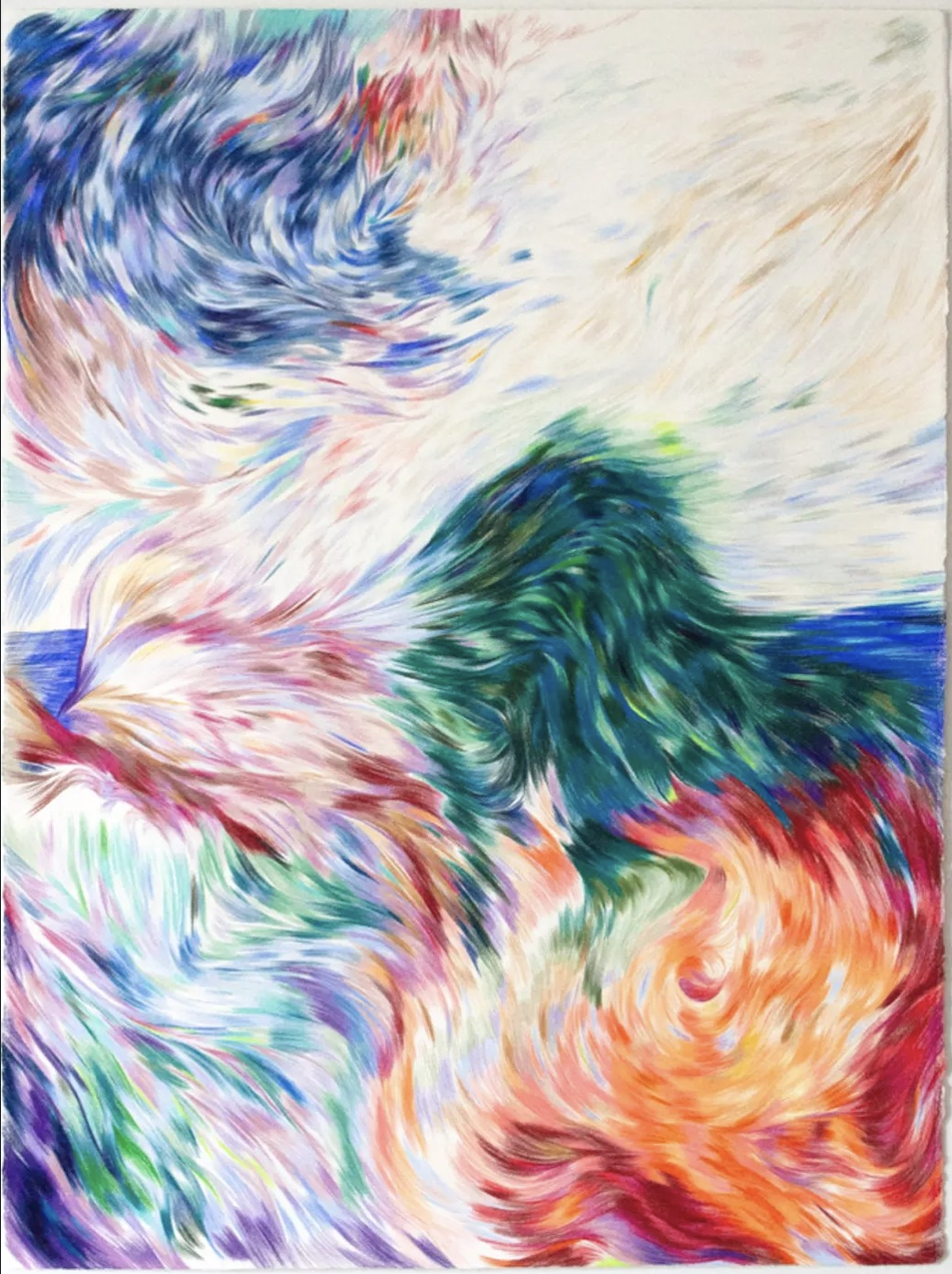 La Grande Impermanente, Safae Moatassime — crayon de couleur sur papier, 76 × 56 cm, 2025