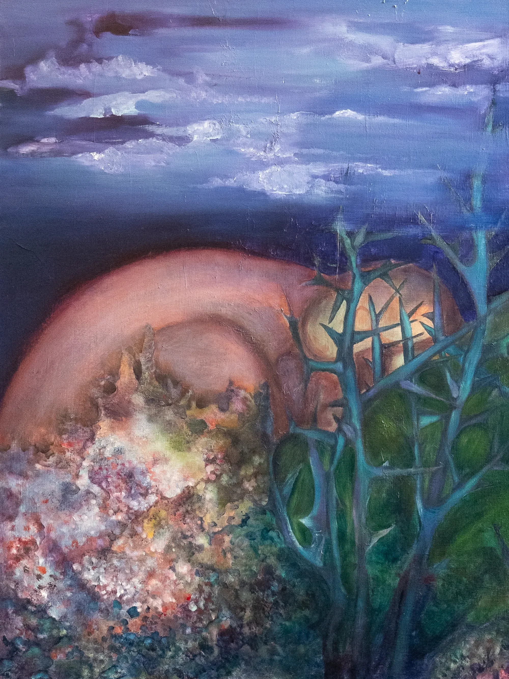 Puisque tu m’aimes, Sophie Chau-Banh — volet gauche du diptyque, huile sur toile, 81 × 60 cm, 2026
