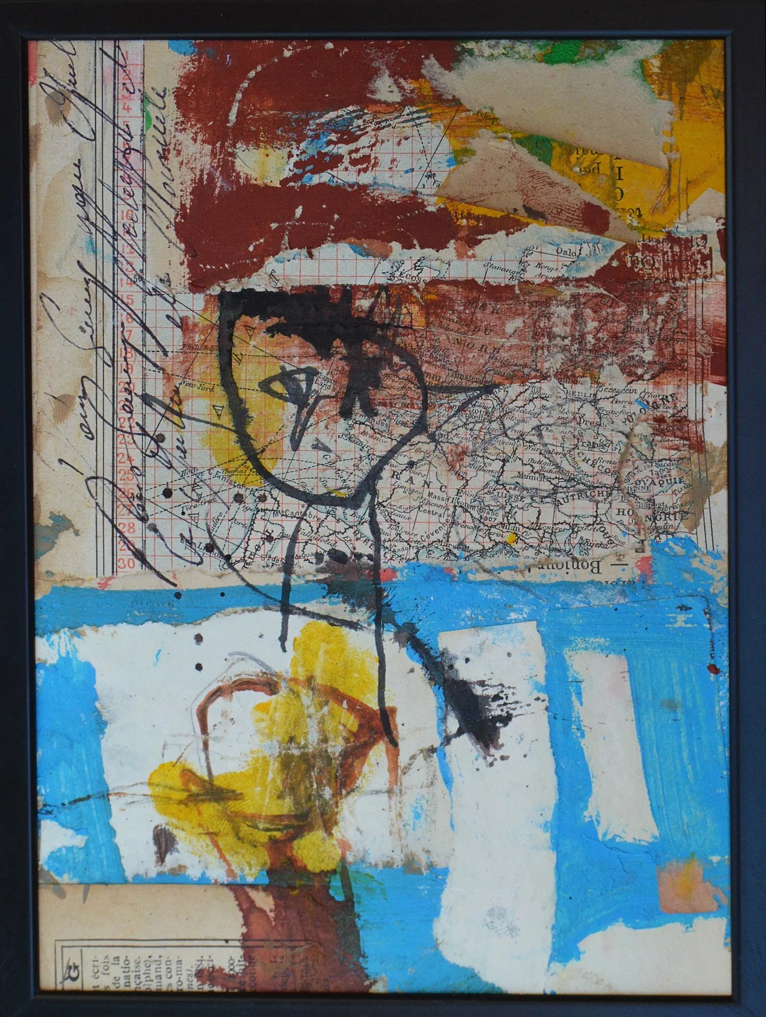 « Sans titre n°3 », techniques mixtes sur papier ancien, Xavier Vanlaere