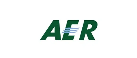 AER logo with green letters and blue lines.
