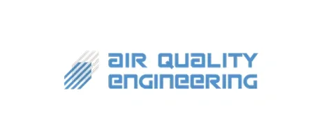 Logo for Air Quality Engineering with blue stylized lines and text.