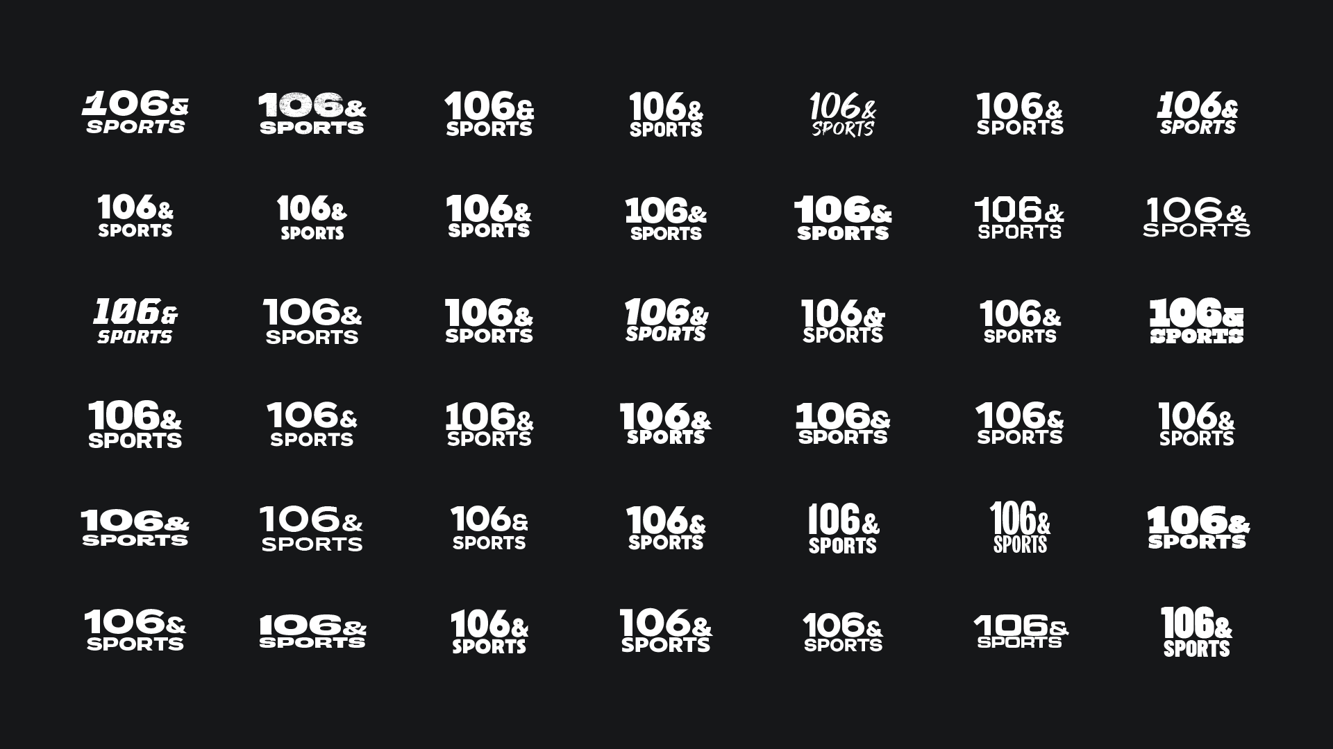Repeating pattern of the logo '106& SPORTS' in white font on a black background.