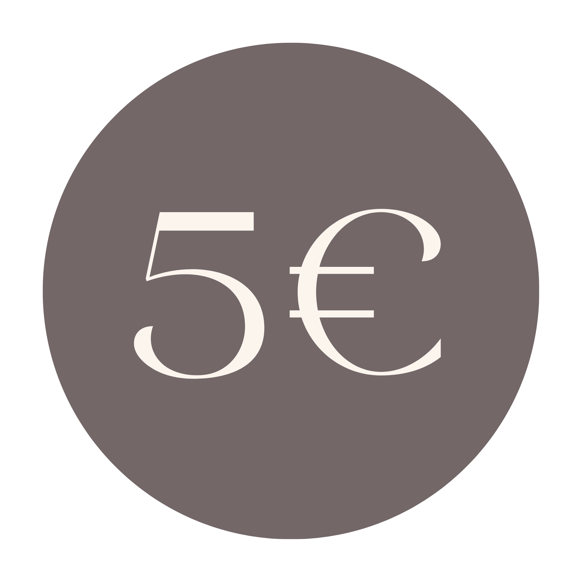 Un cercle marron foncé avec le symbole 5€ blanc au centre.