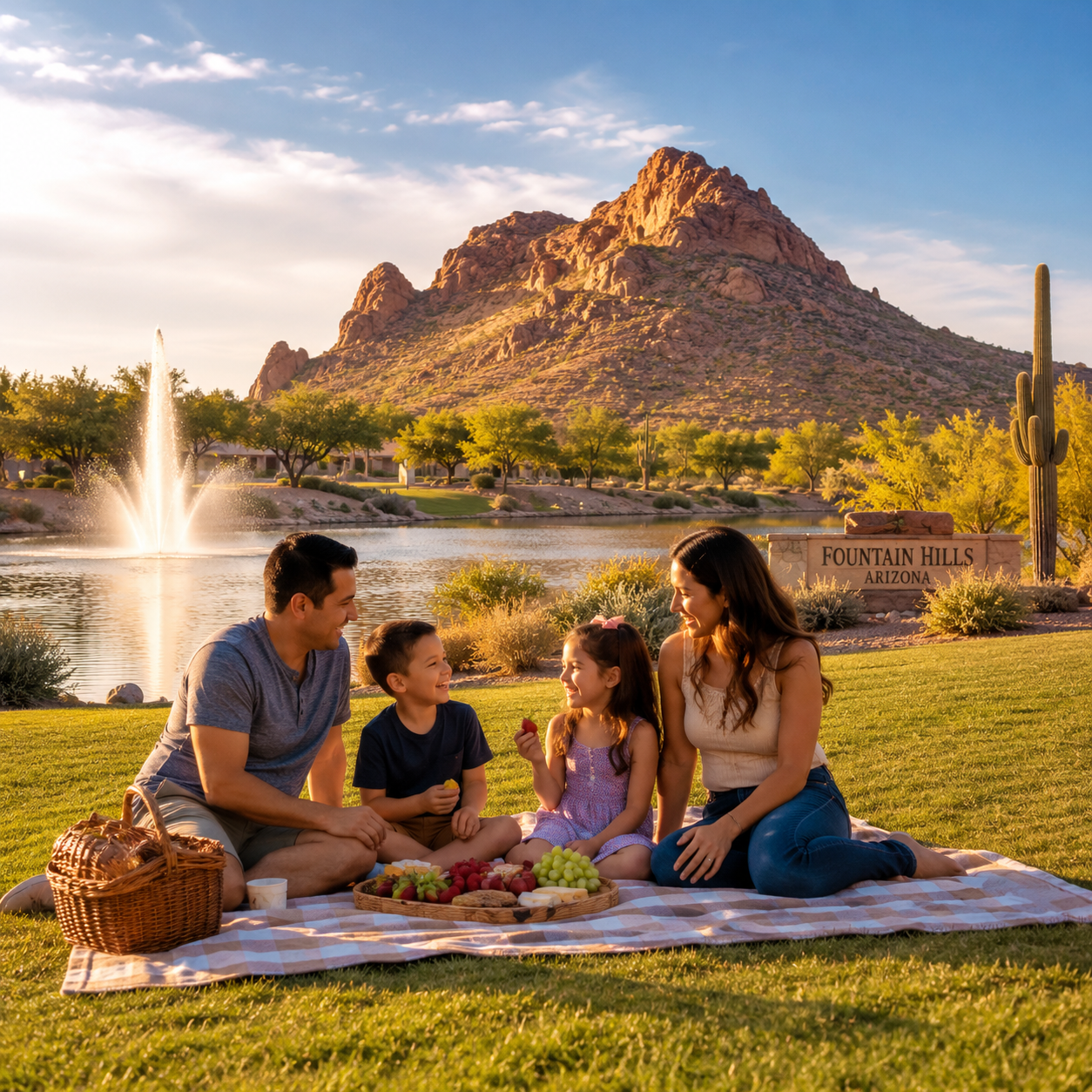 Family enjoying a picnic in Fountain Hills, Arizona