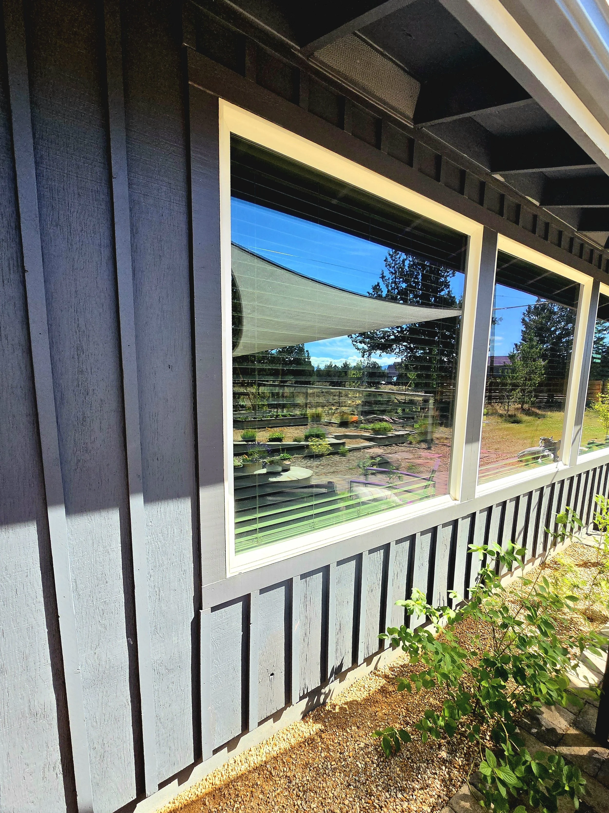 Reduced density vegetation, always gravel against home instead of mulch, and Vulcan eave vent installed above window.