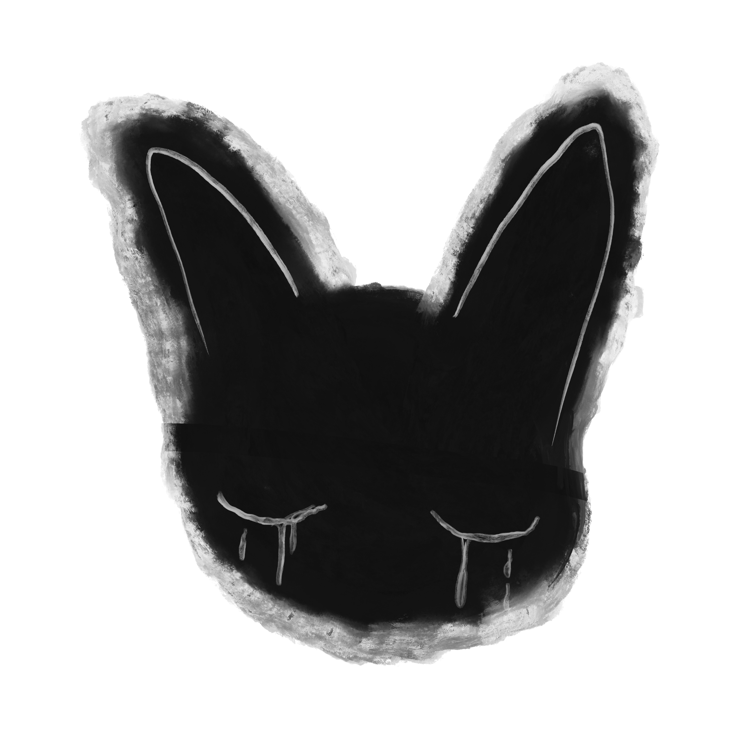 Black and white watercolor painting of two eyes with tear streaks.