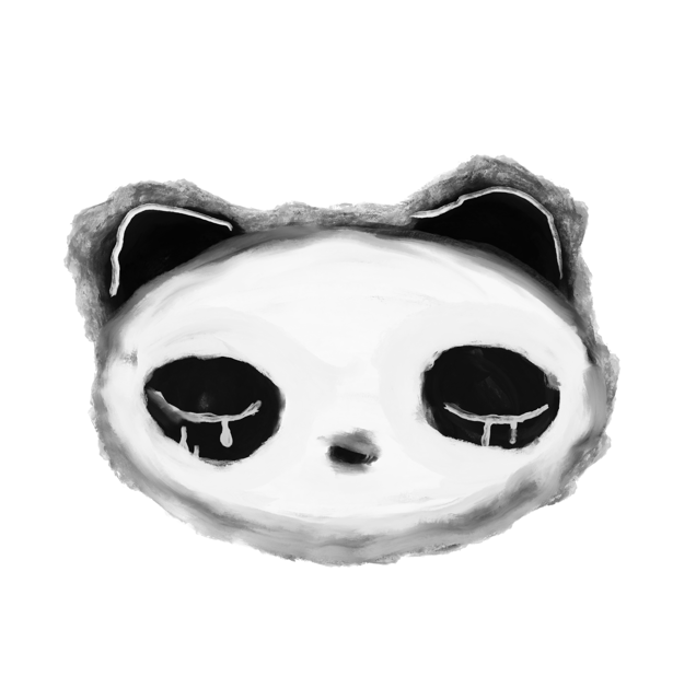 Black and white digital illustration of a panda face with closed eyes and dreaming expression.