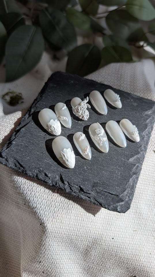 porcelain feathers press on nails