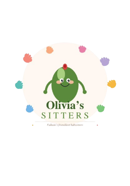 Logo for Olivia's Sitters featuring a cartoon green cactus with a pink flower on top, smiling, surrounded by colorful flower icons.