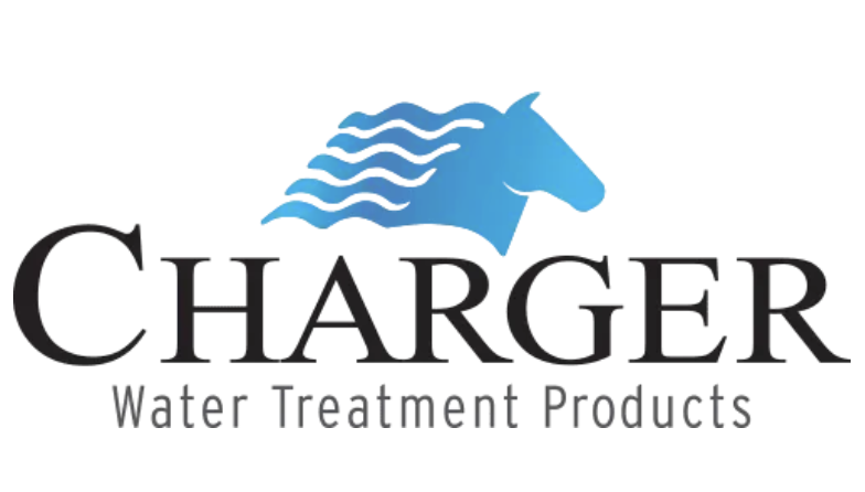 Logo for Charger Water Treatment Products featuring a stylized blue horse head and the text 'CHARGER Water Treatment Products'.