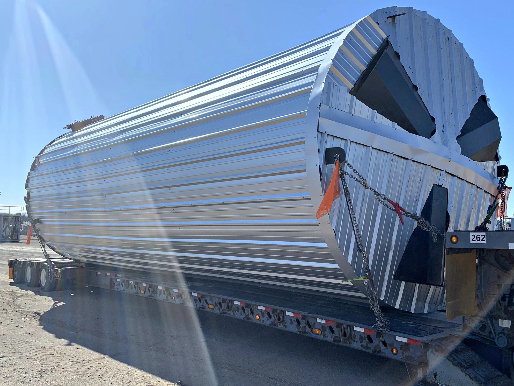 storage tank on a trailer at a dock or construction site