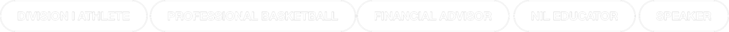 Image with five black boxes containing white text that read, from left to right: 'Division I Athlete', 'Professional Basketball', 'Financial Advisor', 'Nil Educator', and 'Speaker.'