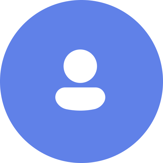 Icon of a person with a circle for a head and an oval for a body, inside a blue circle background.