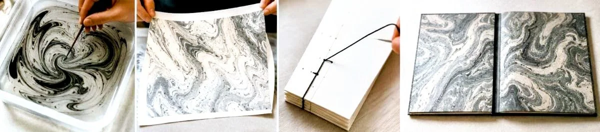 Japanese Inspired Notebook with Suminagashi Marbling