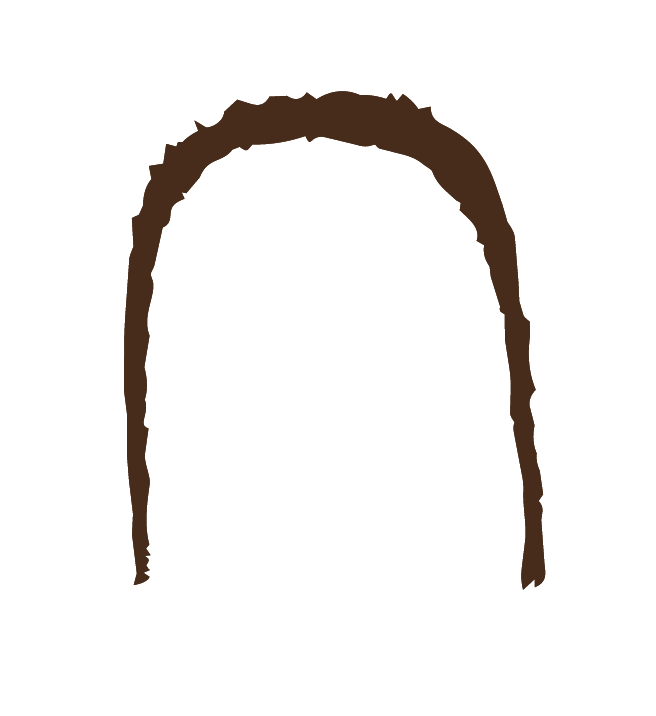 An illustration of a person's face with long hair and glasses.