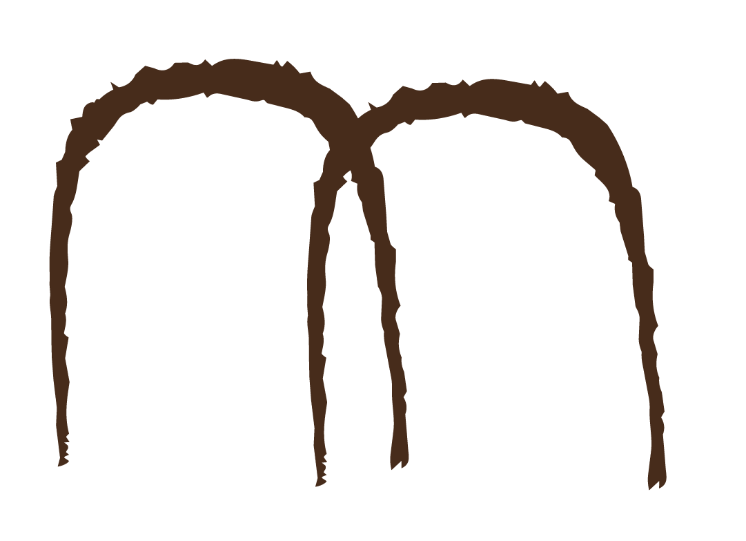 Two brown cave arches or rock formations with uneven, jagged edges, set against a black background.