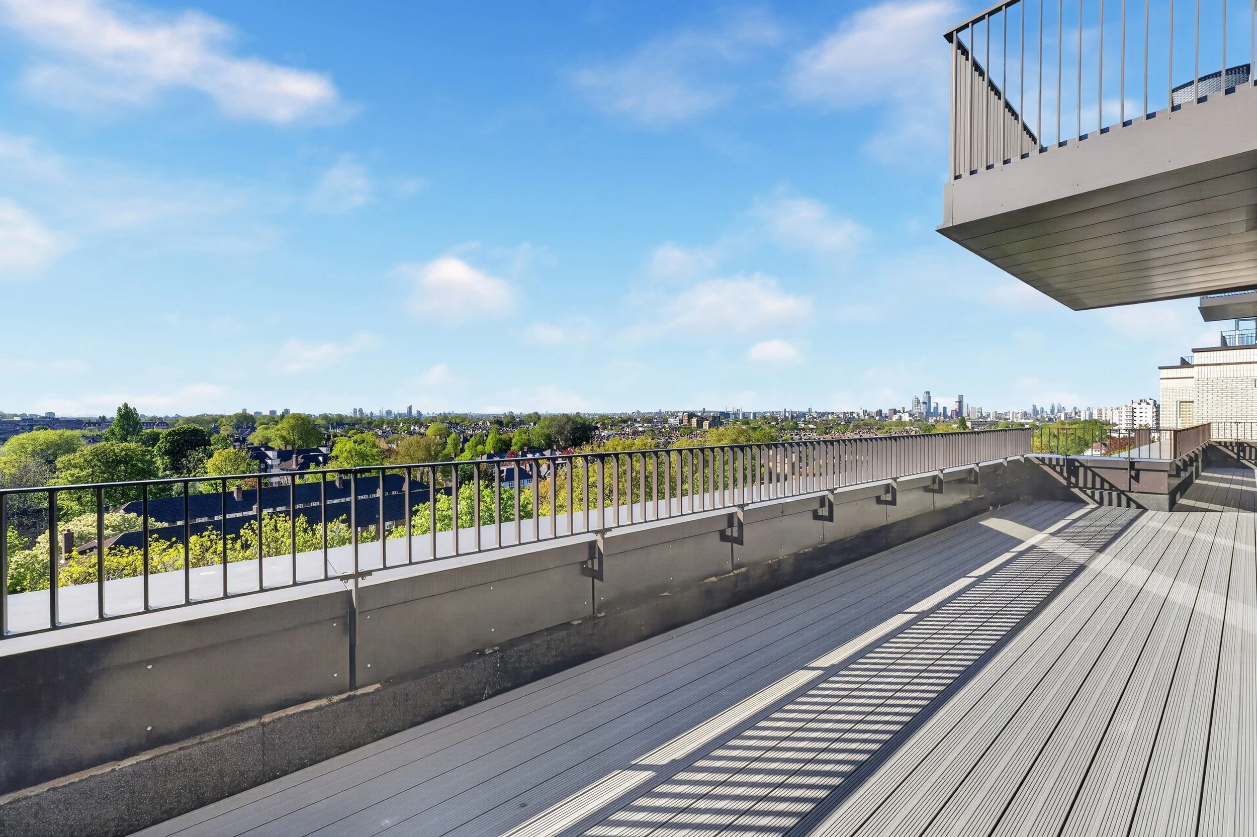 Balcony panorama, 2 bed penthouse, John Dimmer House, Clapham Park