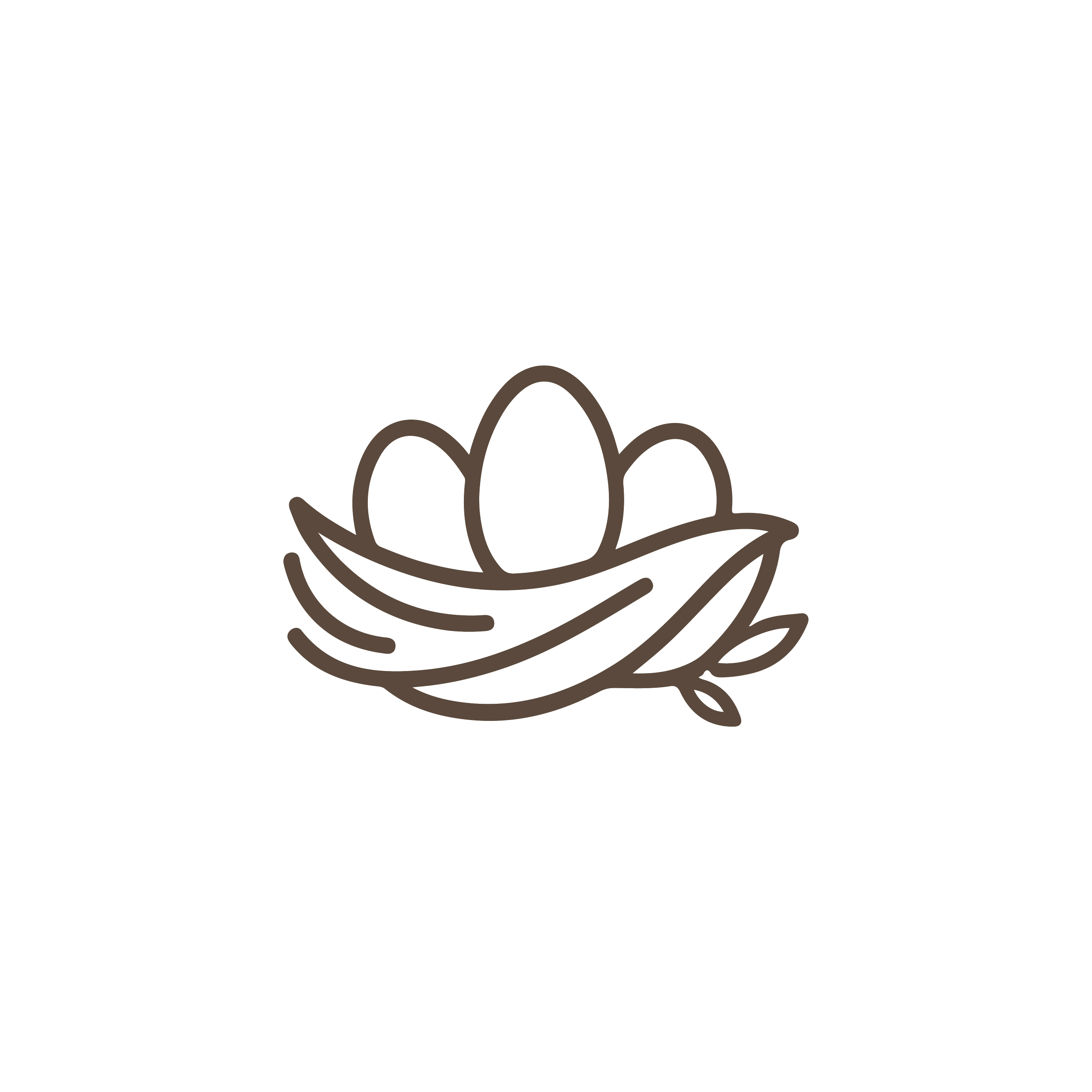 Outline drawing of a paw print with three toes and a pad, with a nest of eggs at the bottom.