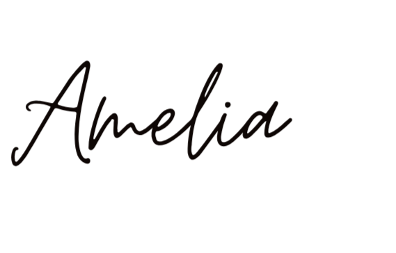 Stylized black script text spelling 'Amelia' on a black background.
